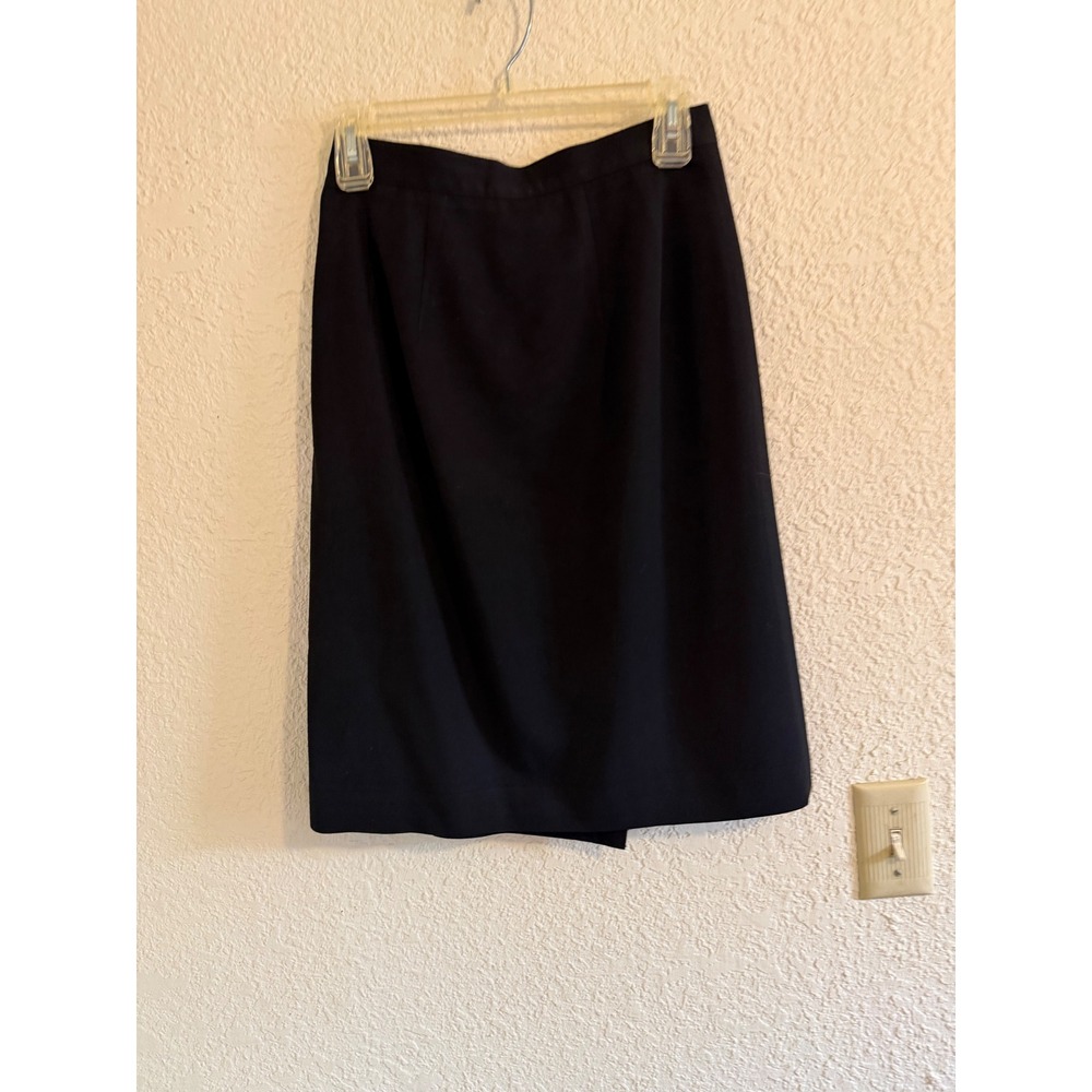 Lands End Womens 8 Blue 100% Wool Pencil Skirt Made‎ in USA Knee Length Solid